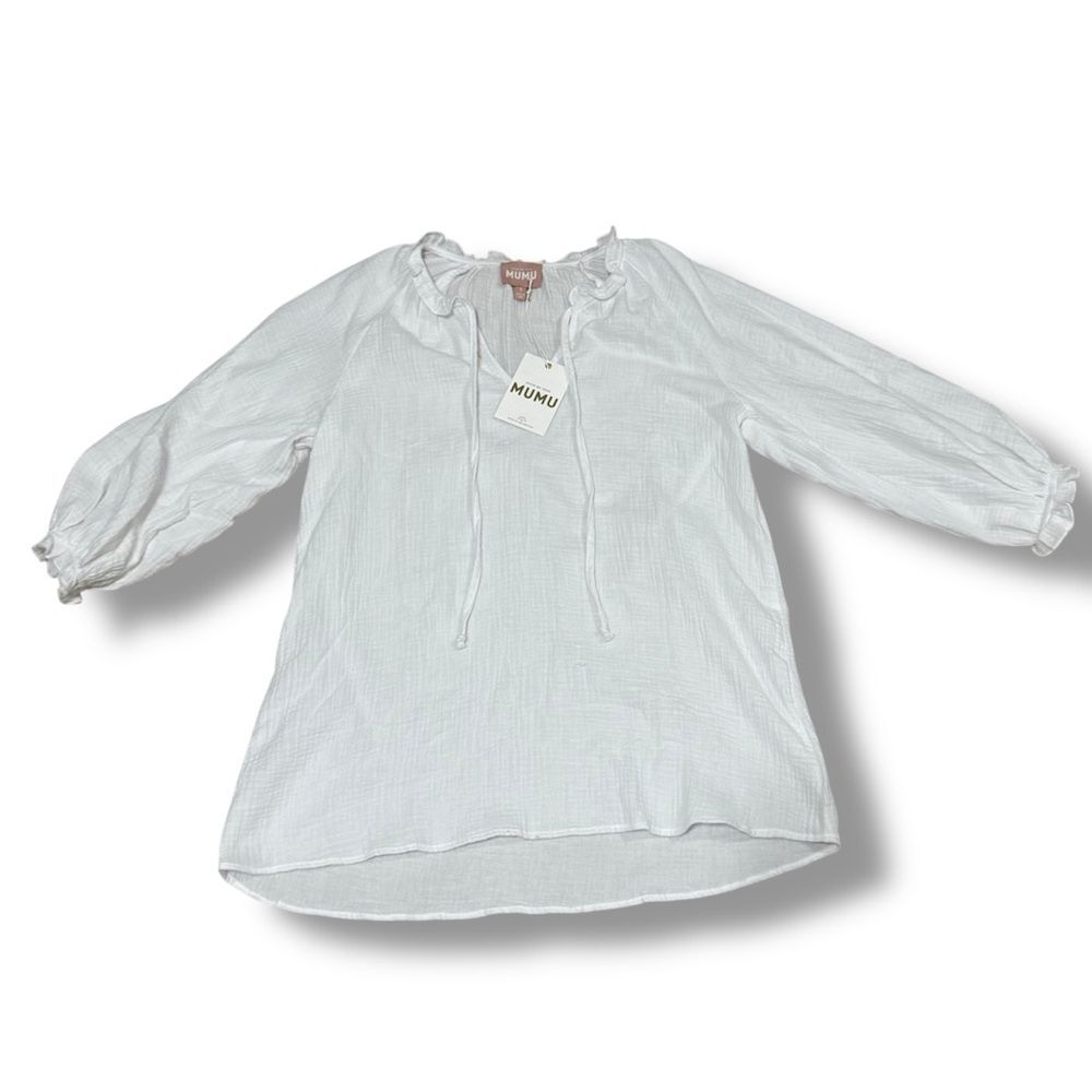 Show Me Your Mumu Margot White Cotton Gauze Tunic Boho Relaxed Fit Designer